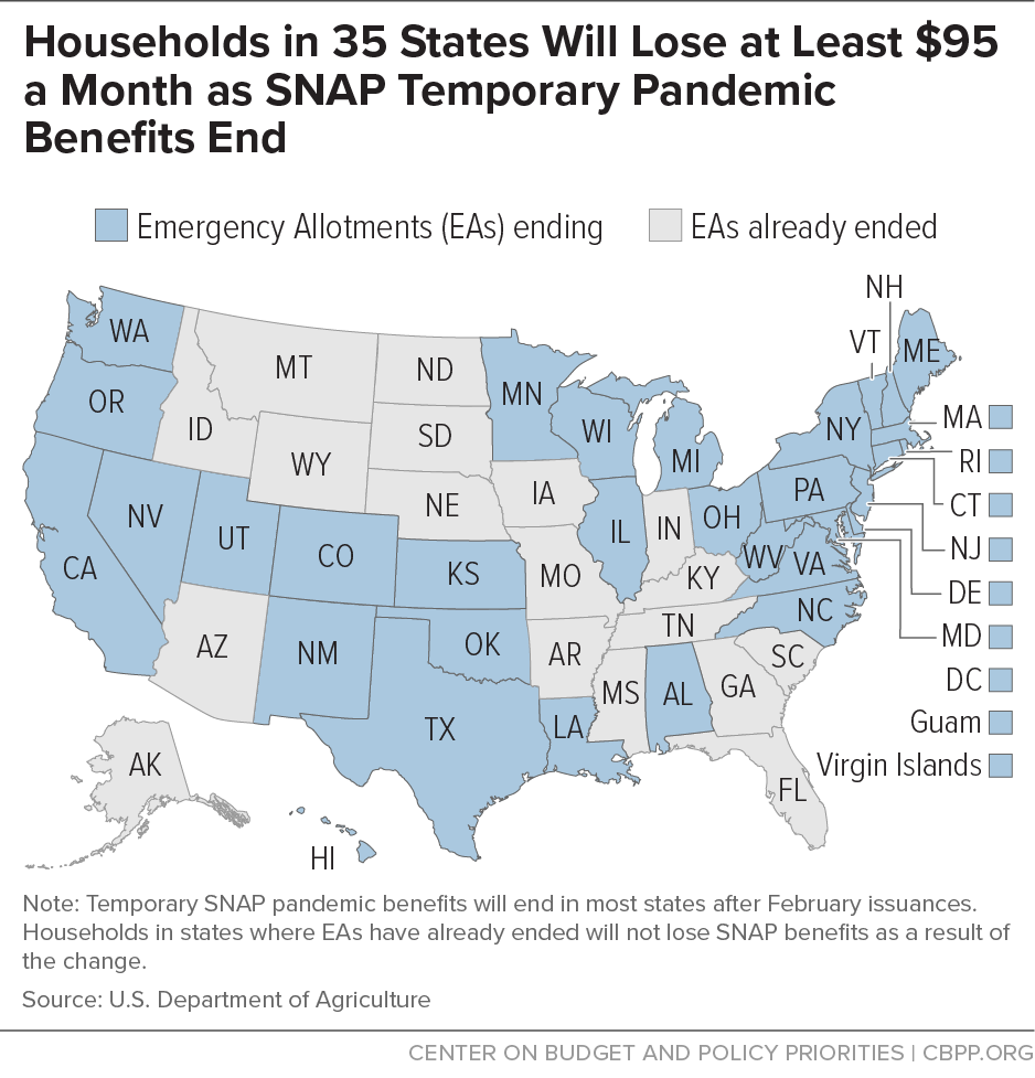 Map of US states losing temporary SNAP benefits